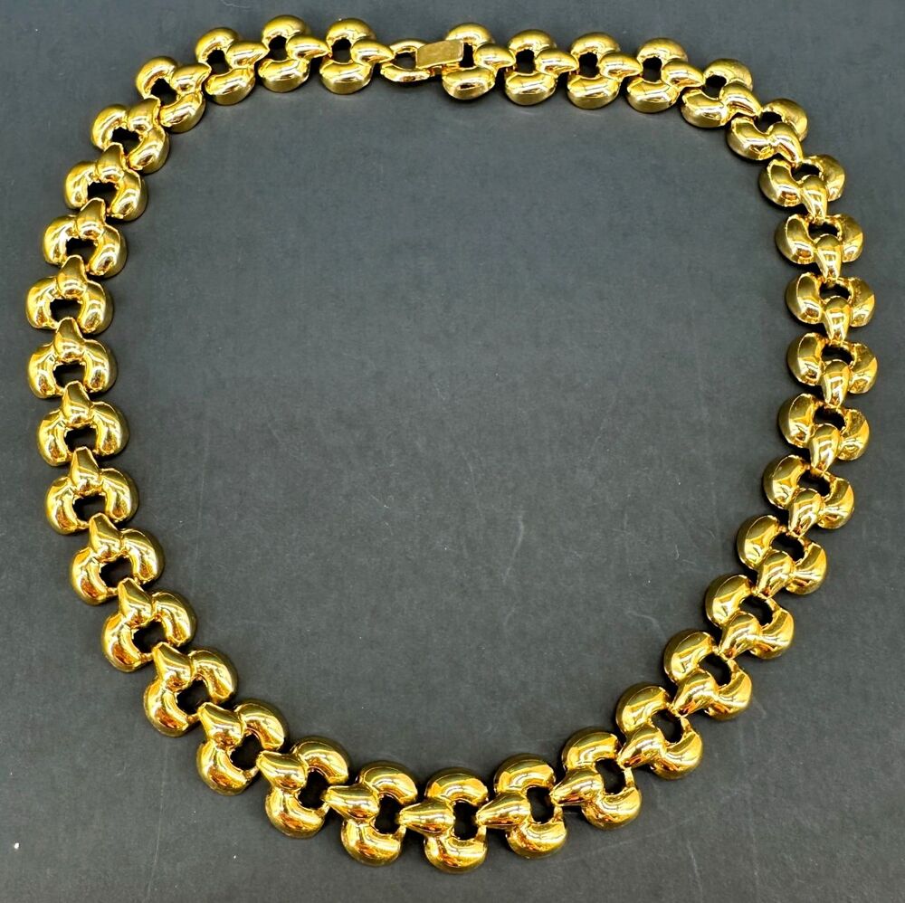 Vintage Chunky Chain Necklace Puffy Link Gold Tone 17" Fold Over Clasp 1980s 90s
